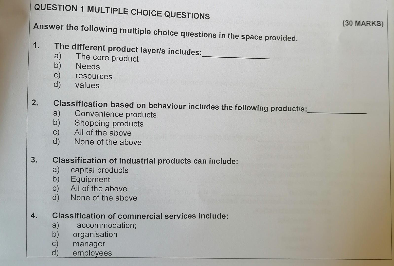 Multiple choice questions and answers