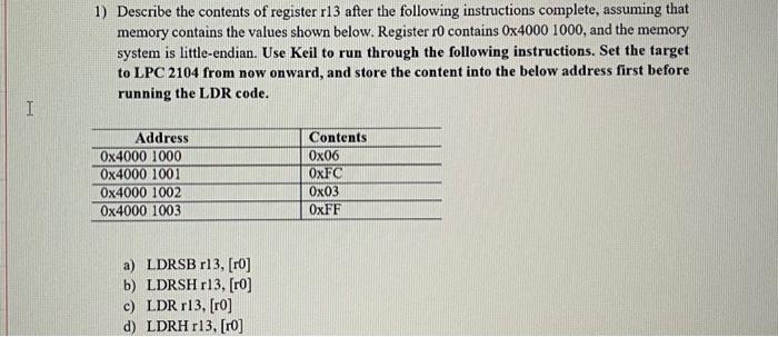 Solved 1 Describe the contents of register r13 after the Chegg