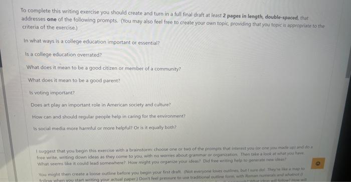 To complete this writing exercise you should create | Chegg.com