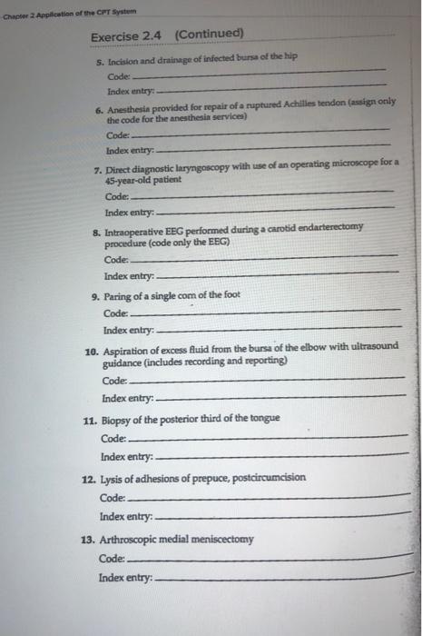 Solved Exercise 2.4 Use of the Alphabetic Index Answers to | Chegg.com