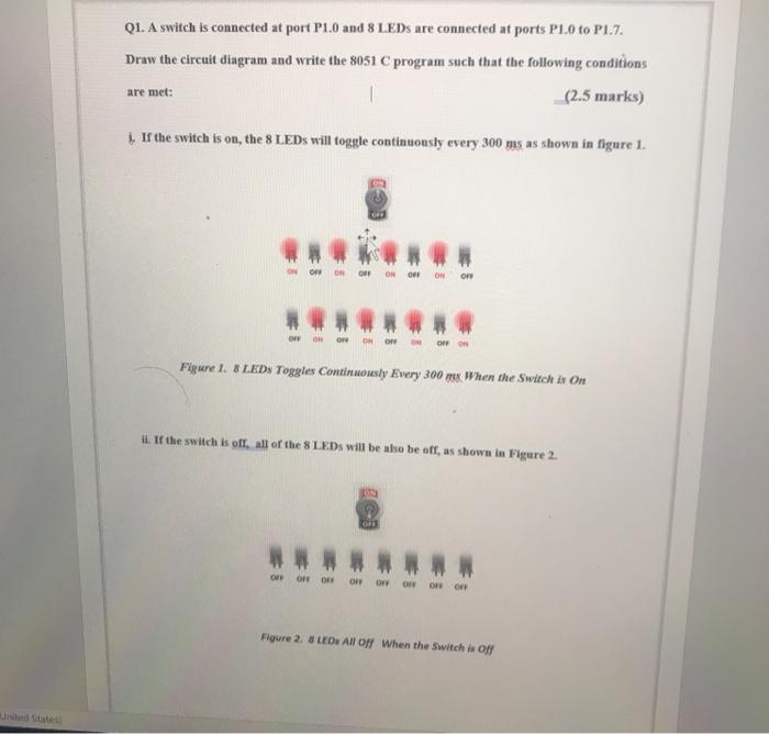Solved Q1. A switch is connected at port P1.0 and 8 LEDs are | Chegg.com