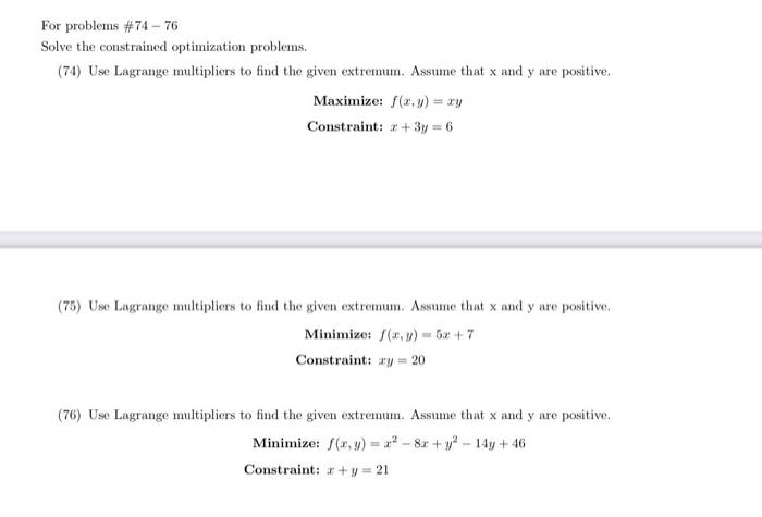 Solved For problems #74 - 76 Solve the constrained | Chegg.com