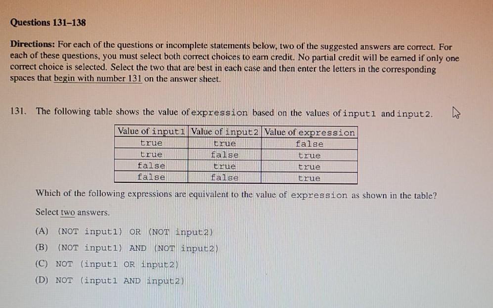 Solved Questions 131-138 Directions: For each of the | Chegg.com
