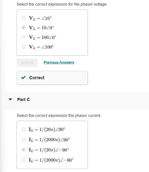 Solved Select the correct expression for the phasor | Chegg.com