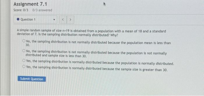 Solved A simple random sample of size n=19 is obtained from | Chegg.com