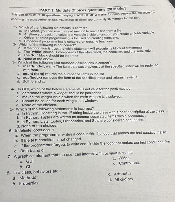Solved This part consists of 10 questions carrying a WEIGHT | Chegg.com