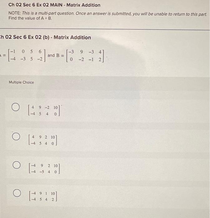 Solved Ch 02 Sec 6 Ex 01 MAIN - Matrix Basics NOTE: This Is | Chegg.com