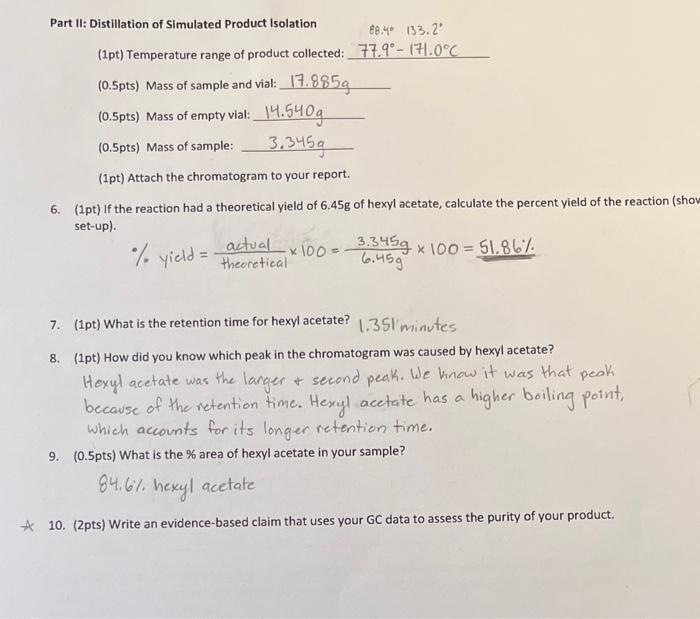 Solved Part Il Distillation of Simulated Product Isolation