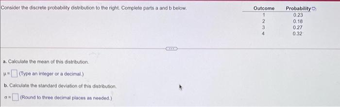 Solved Consider the discrete probability distribution to the | Chegg.com