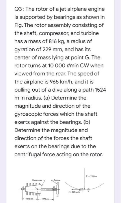 Solved Q3: The rotor of a jet airplane engine is supported | Chegg.com