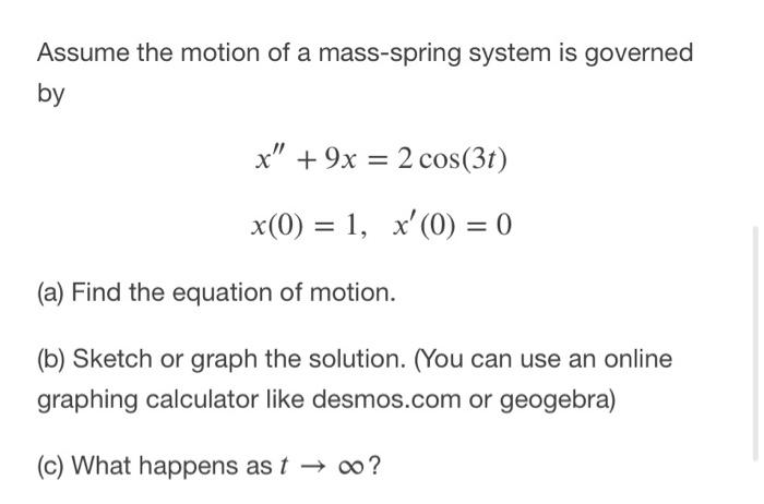 Solved Assume The Motion Of A Mass-spring System Is Governed | Chegg.com