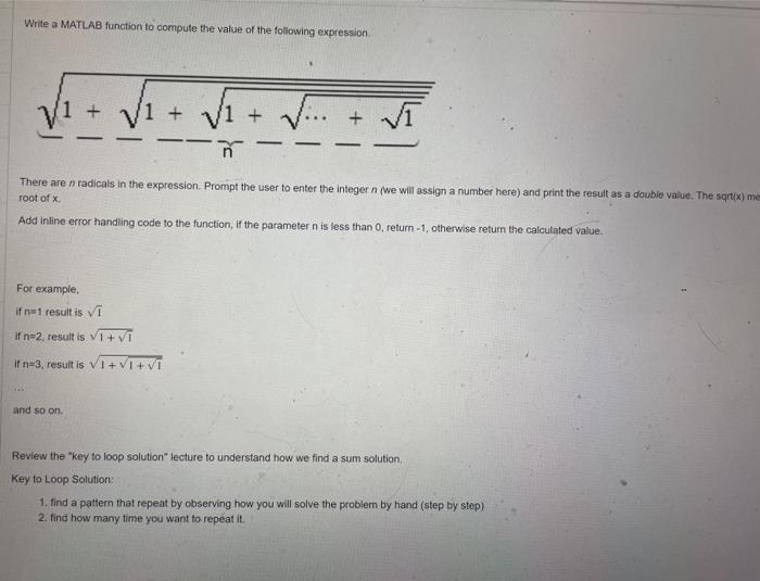 Solved Write a MATLAB function to compute the value of the | Chegg.com