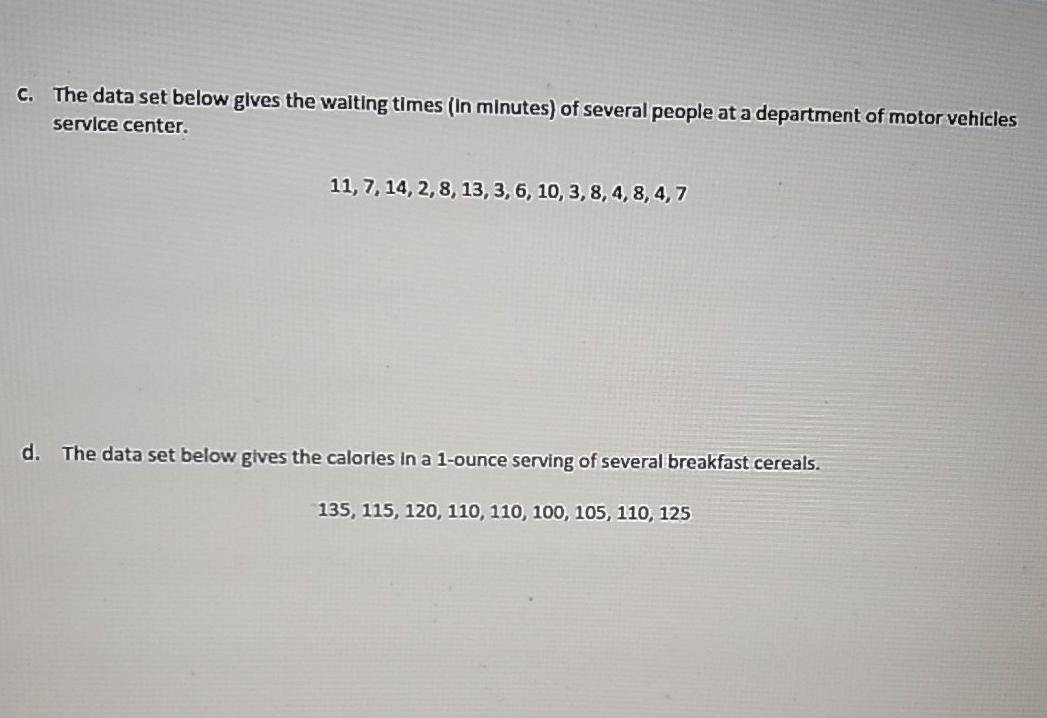 Solved PRACTICE PROBLEM #2: For the following sets of data, | Chegg.com