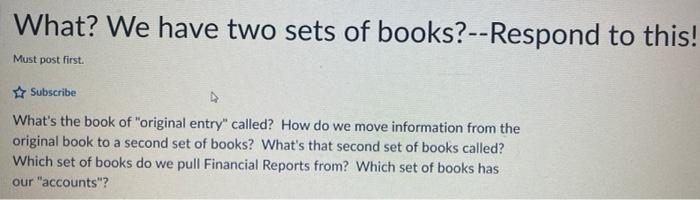What? We have two sets of books?--Respond to this!
Must post first.
Subscribe
Whats the book of original entry called? How