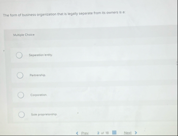 Solved The form of business organization that is legally | Chegg.com