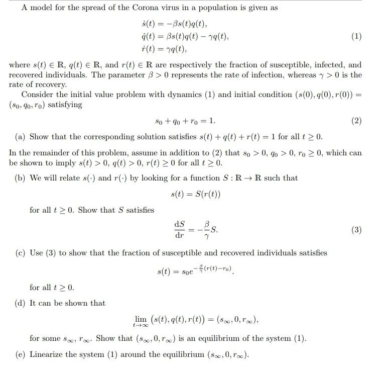 A Model For The Spread Of The Corona Virus In A Chegg Com