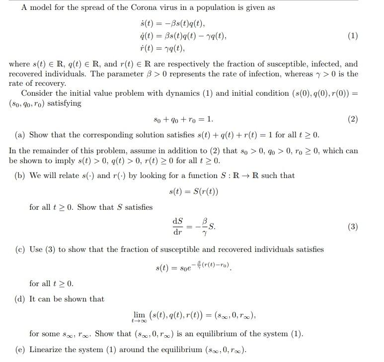 A Model For The Spread Of The Corona Virus In A Chegg Com