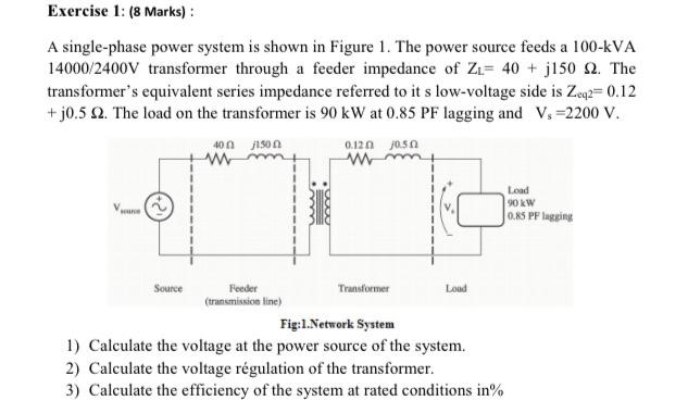Solved A single-phase power system is shown in Figure 1. The | Chegg.com