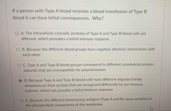 Solved If a person with Type A blood receives a blood | Chegg.com