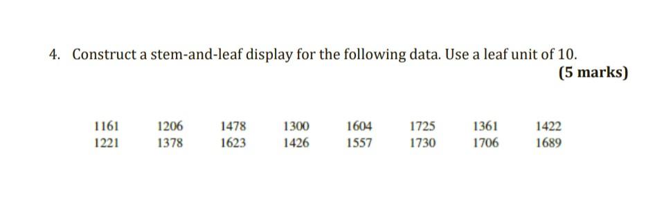 Solved 4. Construct a stem-and-leaf display for the | Chegg.com