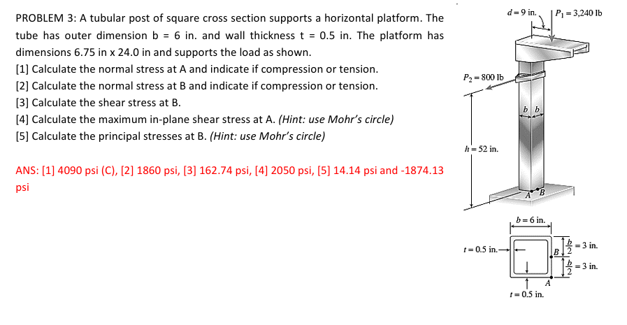 Solved PROBLEM 3: A tubular post of square cross section | Chegg.com