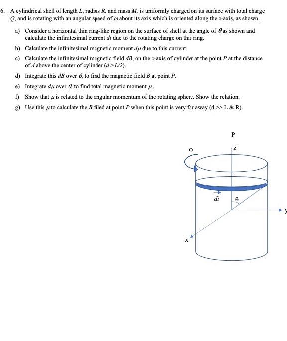 Solved 6. A cylindrical shell of length L, radius R, and | Chegg.com