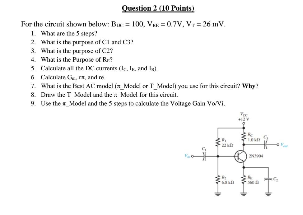 Solved Question 2 (10 Points) For the circuit shown below: | Chegg.com