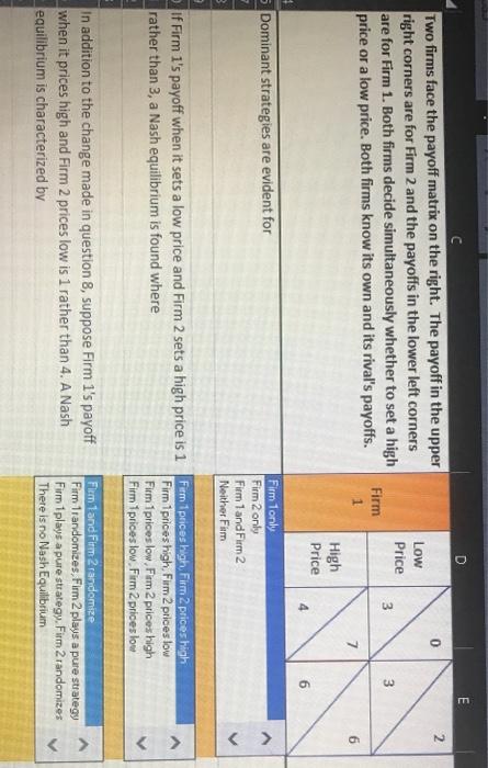 Solved D E 0 2 Two Firms Face The Payoff Matrix On The | Chegg.com