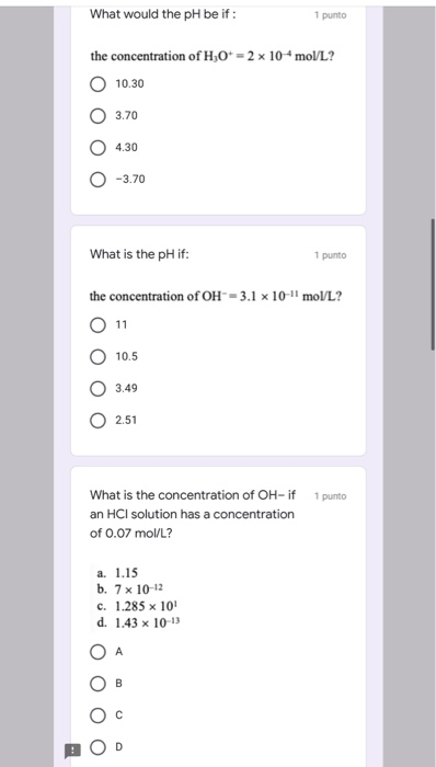Solved What Would The Ph Be If 1 Punto The Concentration Chegg Com