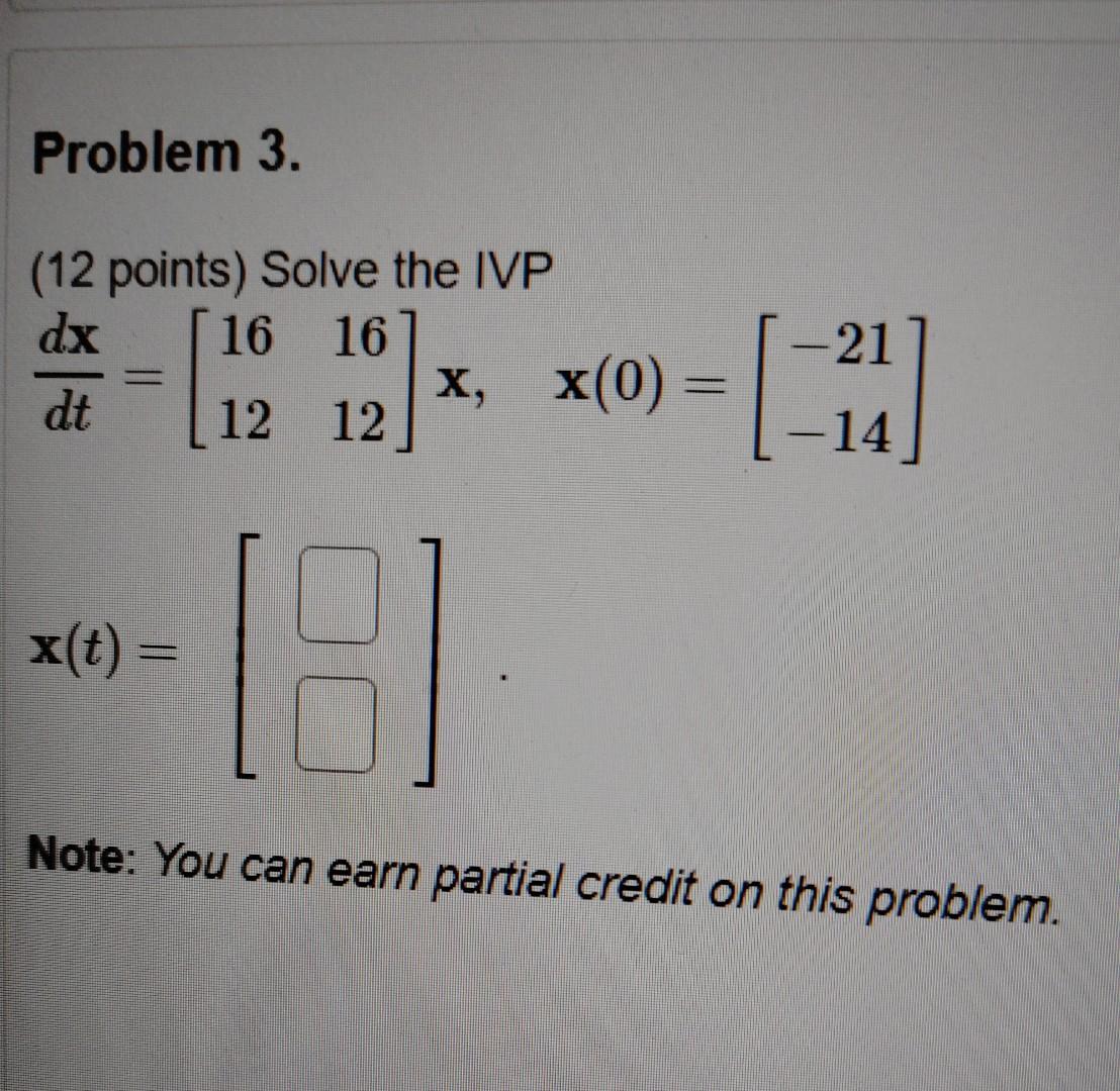 Solved Problem 3 12 Points Solve The Ivp Dx 16 16 X X 0