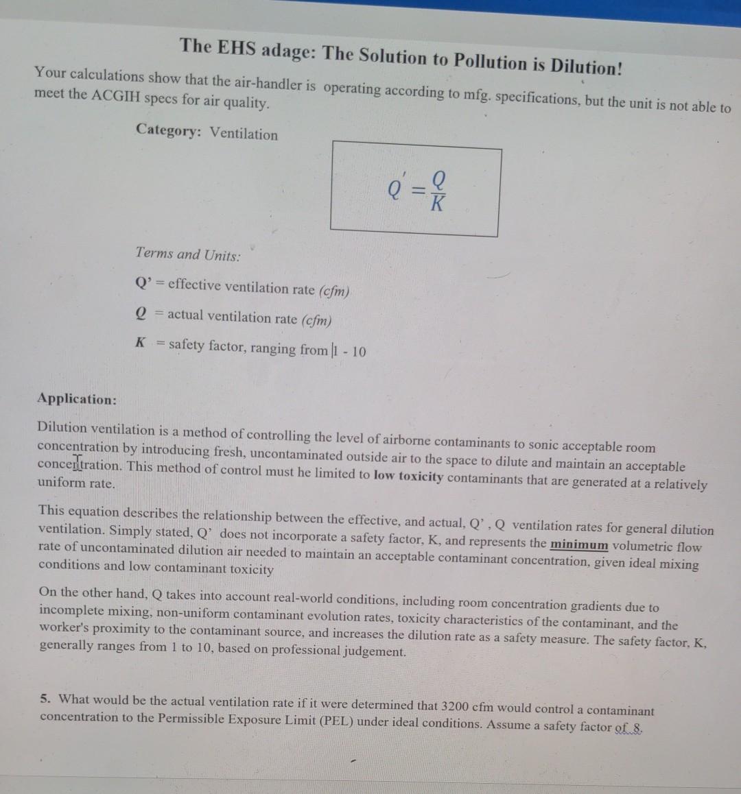 Solved The EHS adage The Solution to Pollution is Dilution!