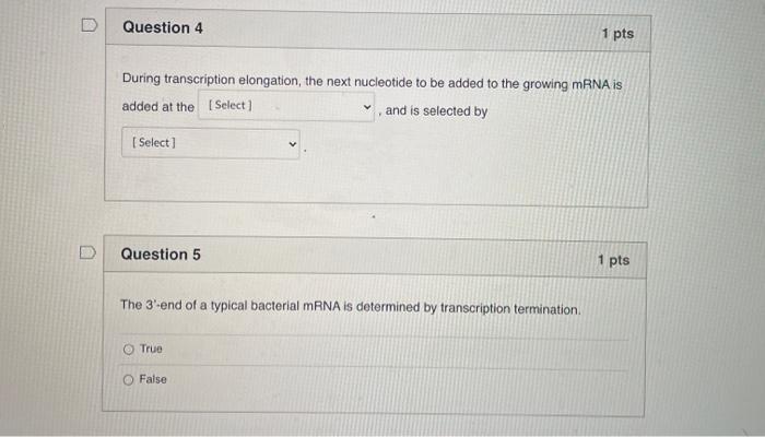 Solved Question 4 1 pts During transcription elongation, the | Chegg.com