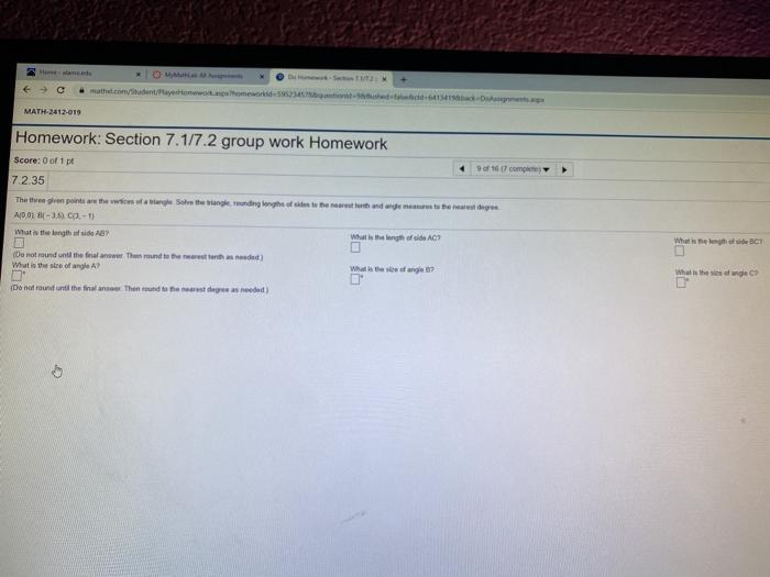 Homework: Section 7.1/7.2 group work Homework Score: | Chegg.com
