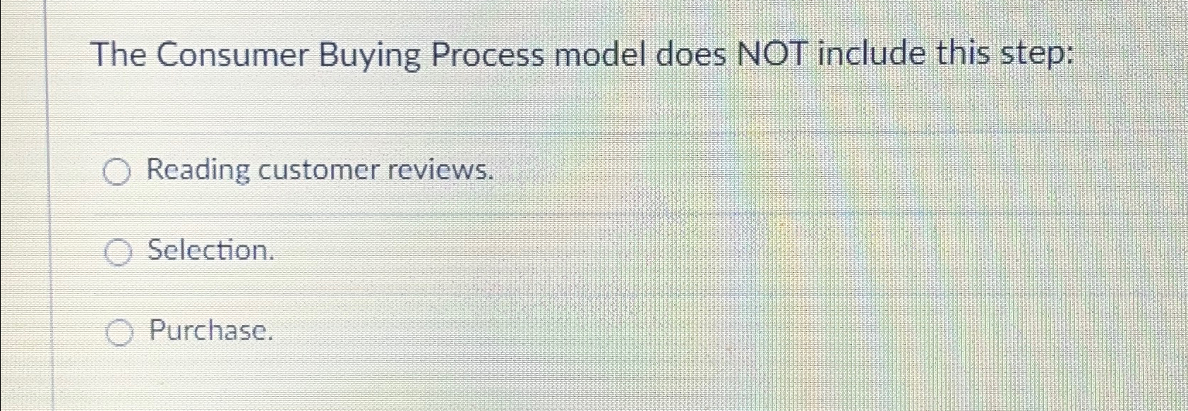 Solved The Consumer Buying Process model does NOT include | Chegg.com
