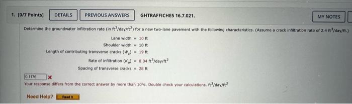 Solved Determine the groundwater inflitration rate (in ft3/ | Chegg.com
