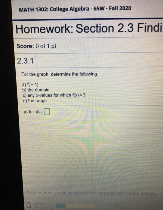 MATH 1302: College Algebra - 65W - Fall 2020 | Chegg.com
