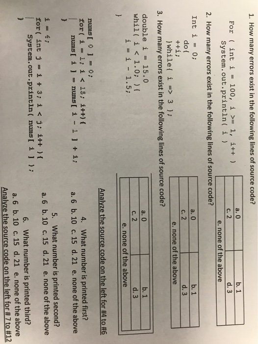 Solved 1. How many errors exist in the following lines of | Chegg.com