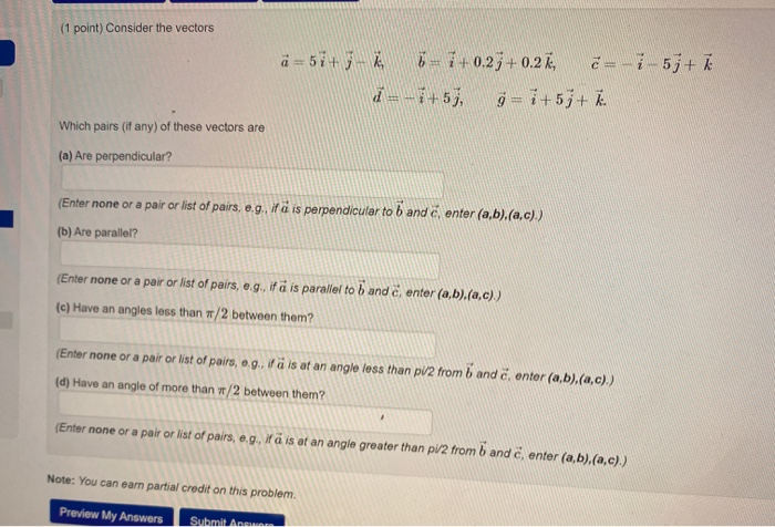 Solved (1 Point) Let A, B, C And Y Be The Three Dimensional | Chegg.com