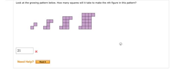 Solved Look at the growing pattern below. How many squares | Chegg.com