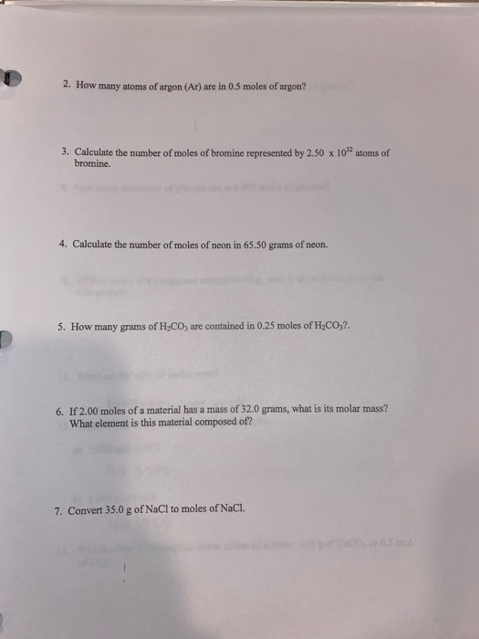 how to calculate the number of atoms in 52 moles of argon