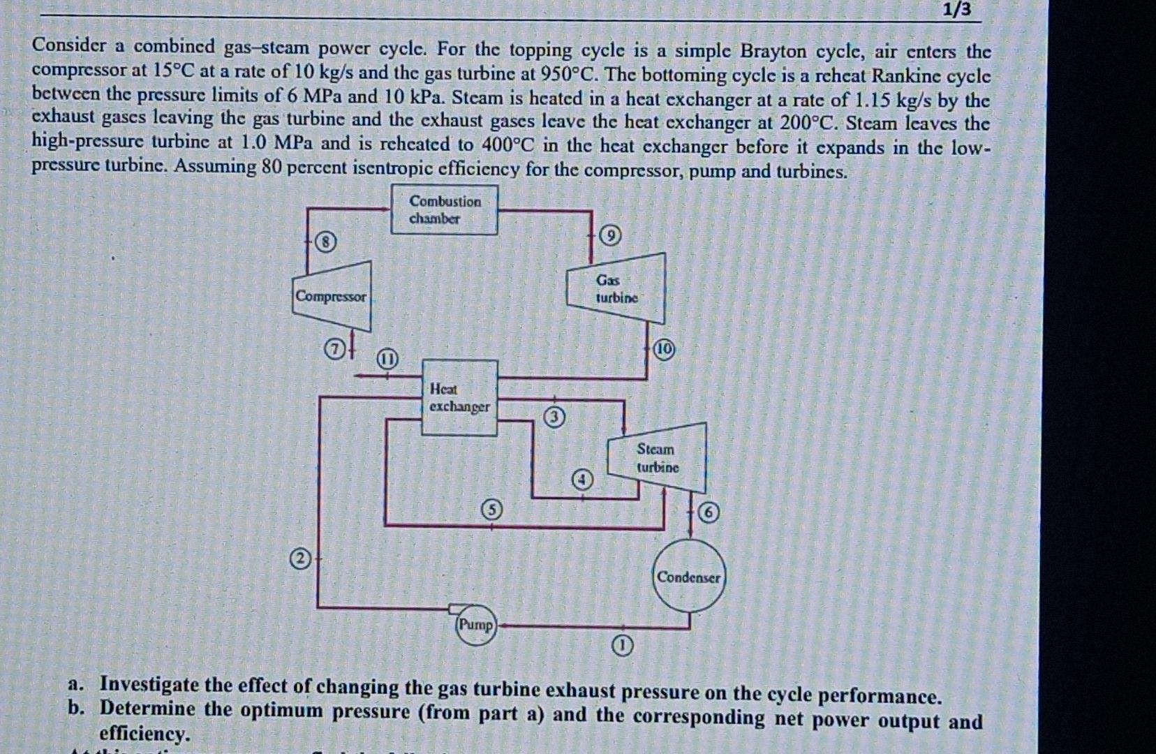 Solved Consider a combined gas-steam power cycle. For the | Chegg.com