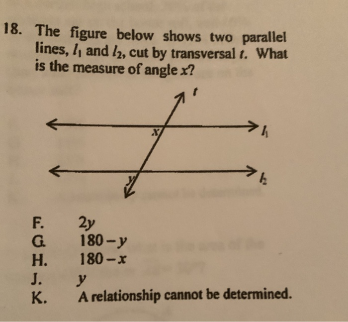 Solved 18. The figure below shows two parallel lines, l, and | Chegg.com