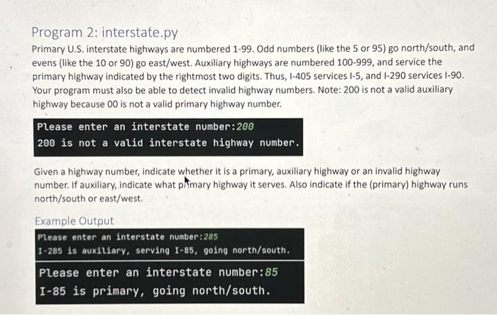 Solved Program 2 Interstatepy Primary Us Interstate 6251