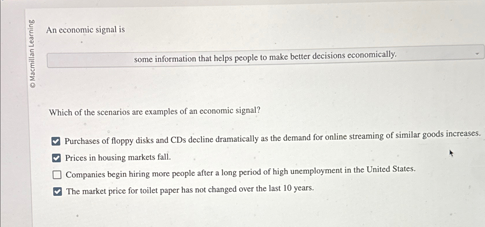 Solved E∞ ﻿An economic signal issome information that helps | Chegg.com