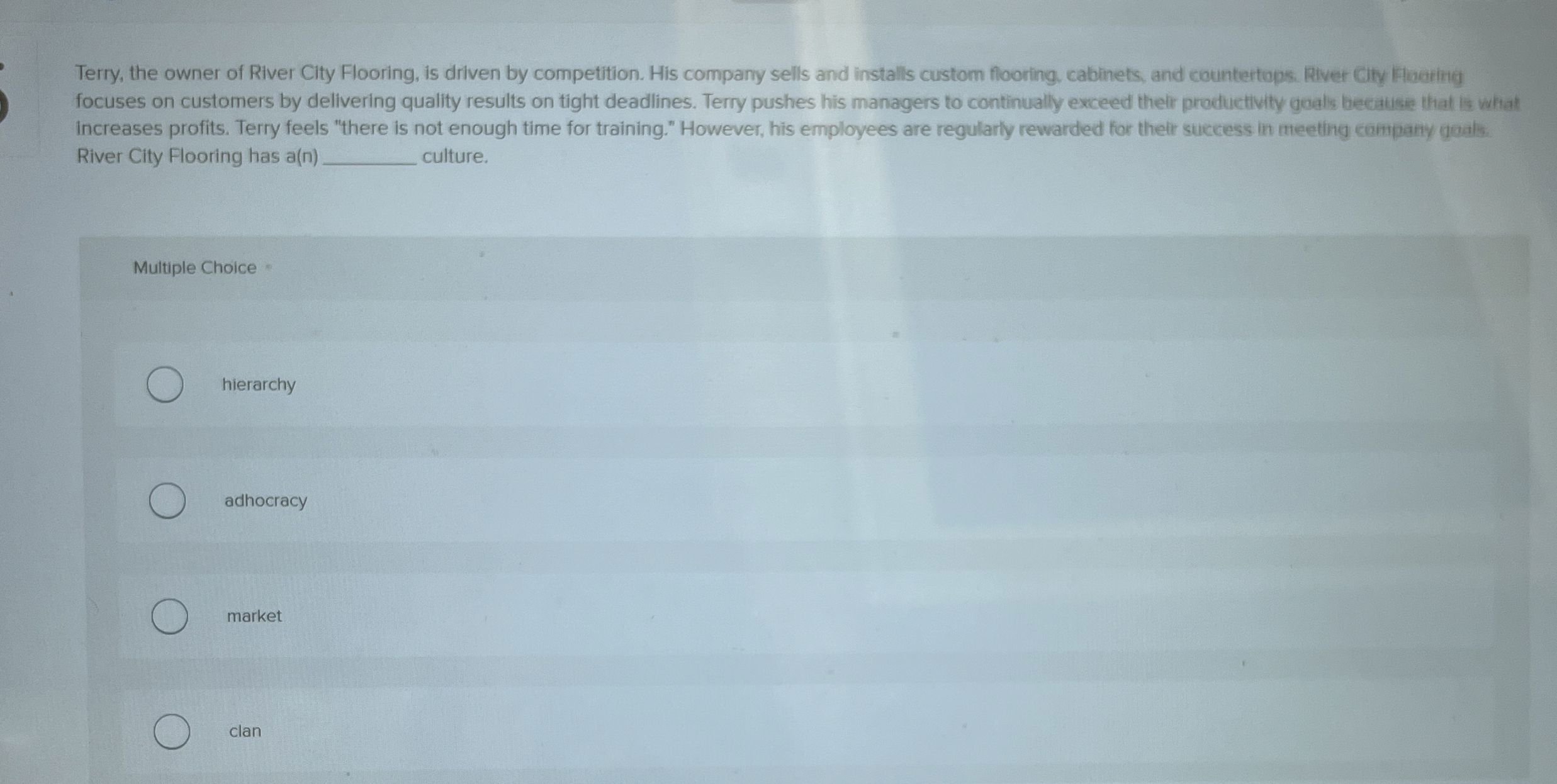 Solved Terry, the owner of River City Flooring, is driven by