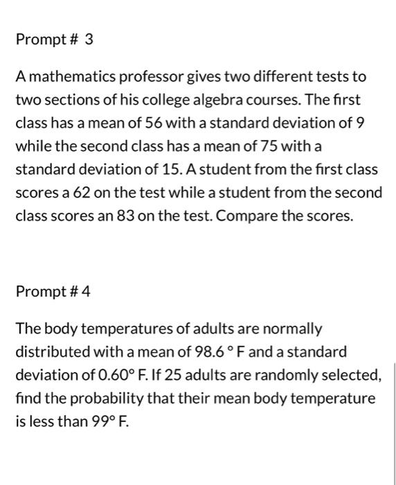 Solved Prompt # 3 A mathematics professor gives two | Chegg.com