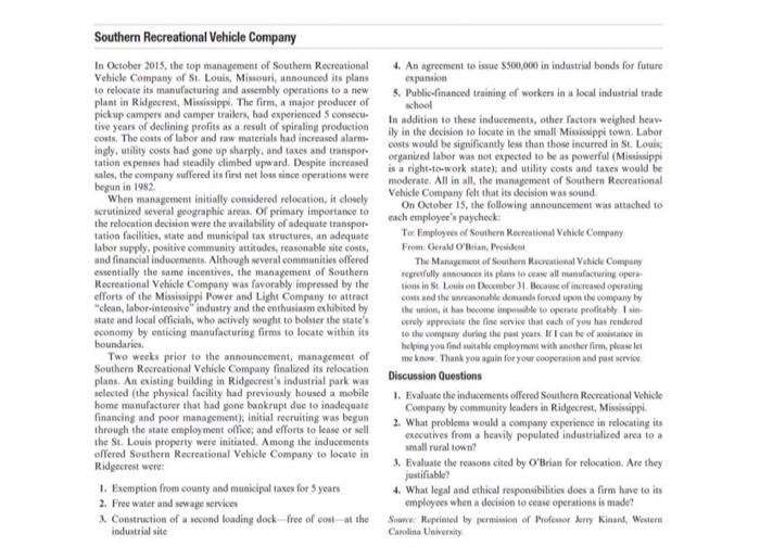 southern recreational vehicle company case study