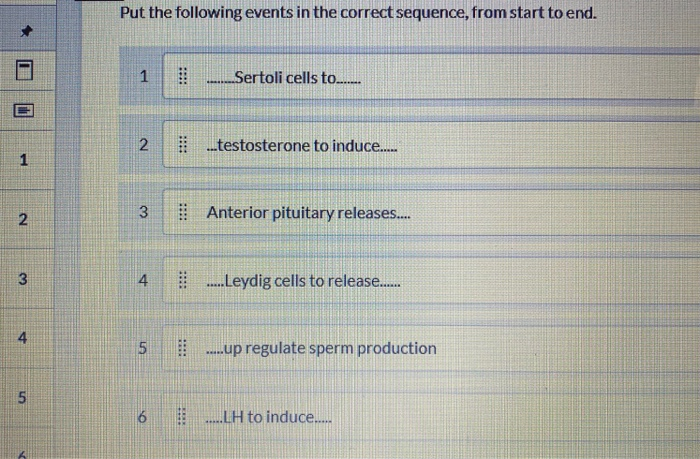 Solved Put The Following Events In The Correct Sequence, | Chegg.com