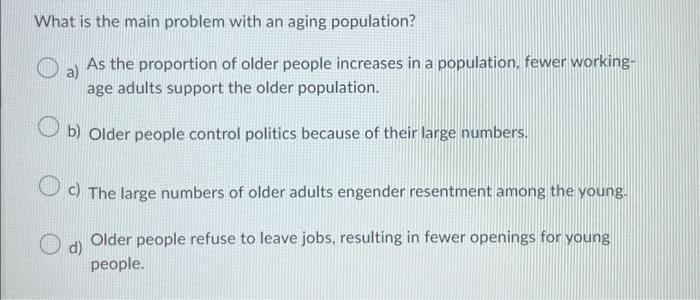 What Is The Main Problem With An Aging Population? A) | Chegg.com