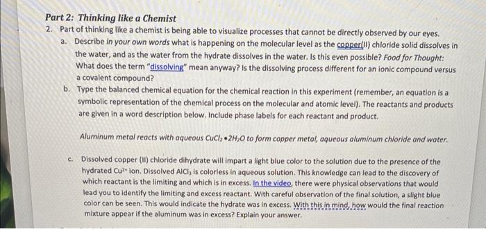 Solved Part 2: Thinking like a Chemist 2. Part of thinking | Chegg.com